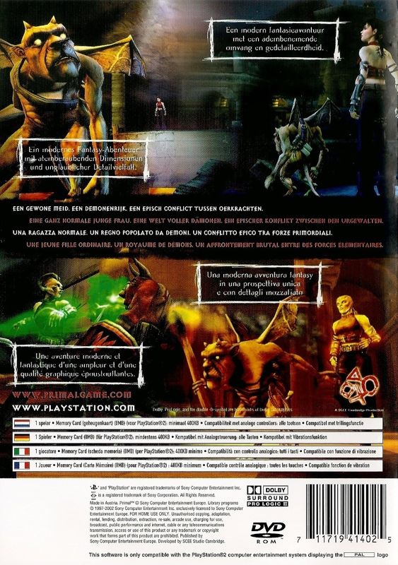 Back Cover for Primal (PlayStation 2)