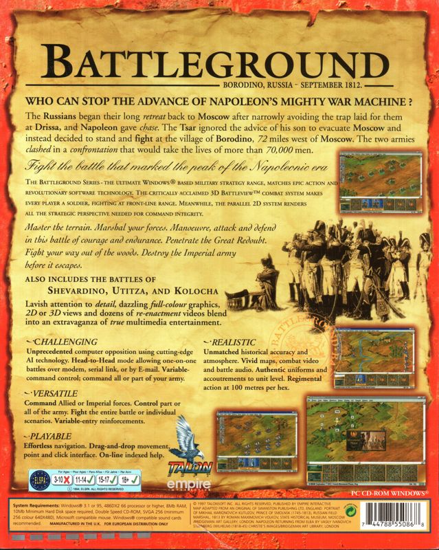 Back Cover for Battleground 6: Napoleon in Russia (Windows and Windows 3.x)
