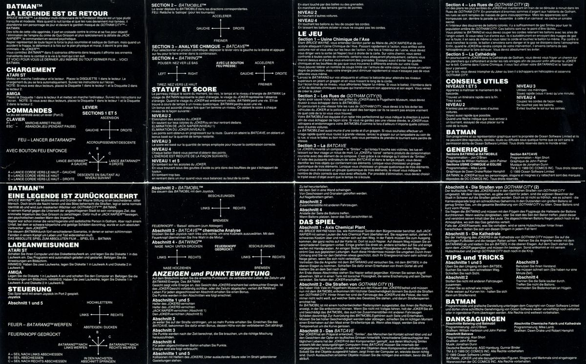 Manual for Batman (Amiga) (Small box version (one disk version)): Back