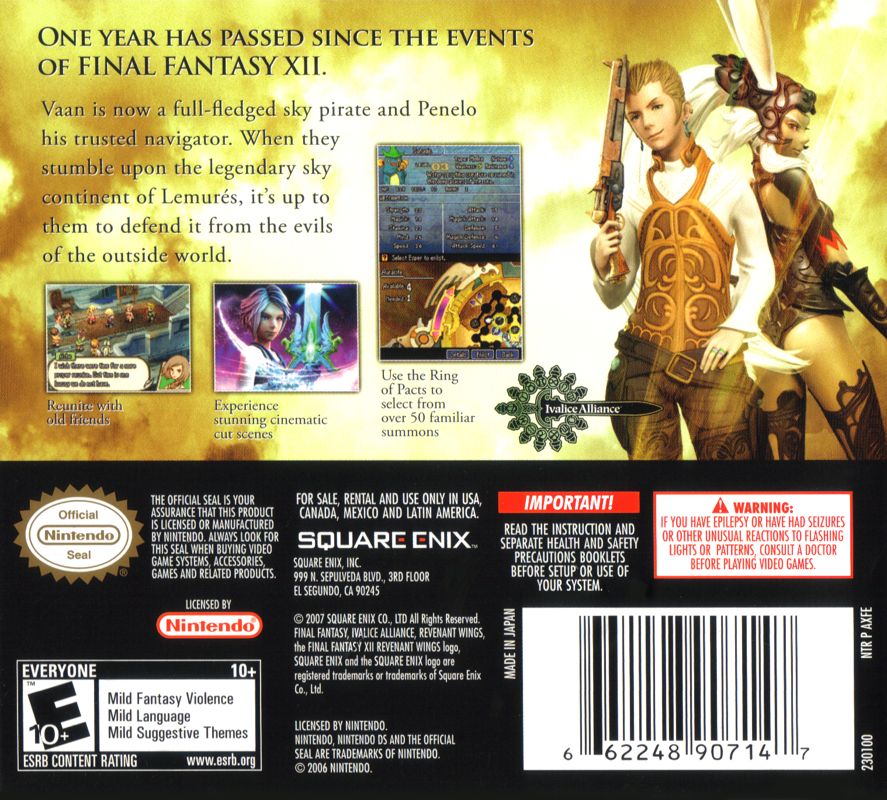 Back Cover for Final Fantasy XII: Revenant Wings (Nintendo DS)