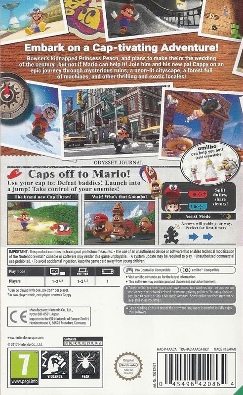 Back Cover for Super Mario Odyssey (Nintendo Switch)