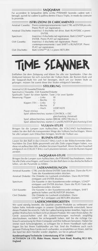 Manual for Time Scanner (ZX Spectrum): foldable instructions 2