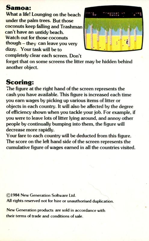 Inside Cover for Travel with Trashman (ZX Spectrum): side B (reverse front cover)