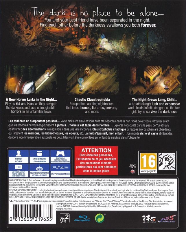 Back Cover for Yomawari: Midnight Shadows (PlayStation 4)