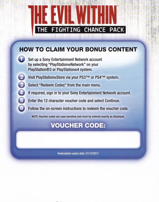 Other for The Evil Within (Limited Edition) (PlayStation 4): Fighting Chance Pack DLC - Front
