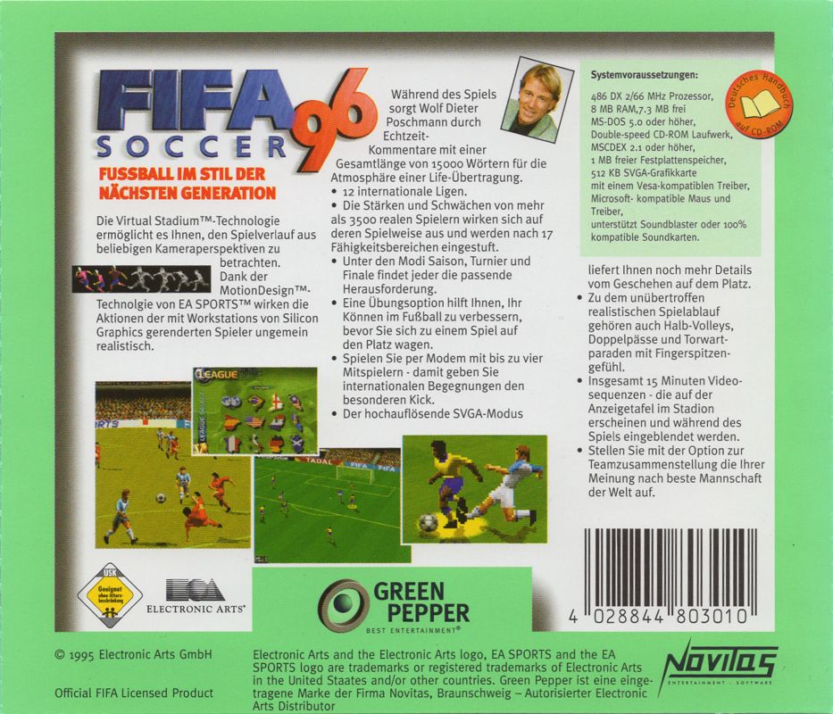 Back Cover for FIFA Soccer 96 (DOS) (Green Pepper release (#30))