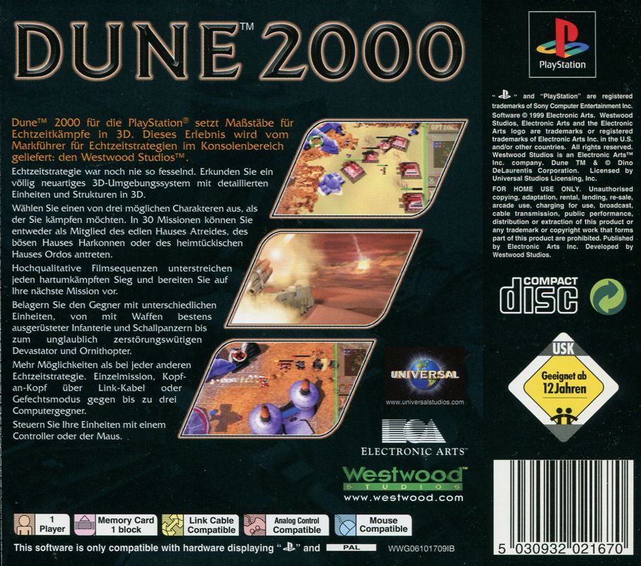 Back Cover for Dune 2000 (PlayStation)