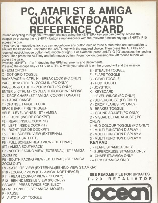 Reference Card for F29 Retaliator (DOS) (Softprice release)