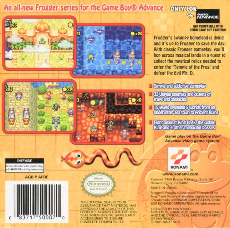 Back Cover for Frogger's Adventures: Temple of the Frog (Game Boy Advance)