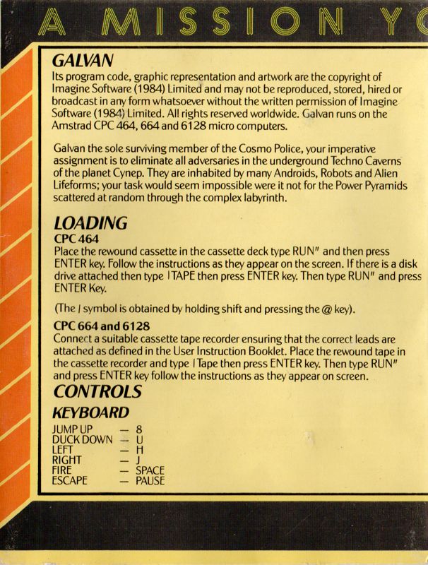 Inside Cover for Galivan (Amstrad CPC)