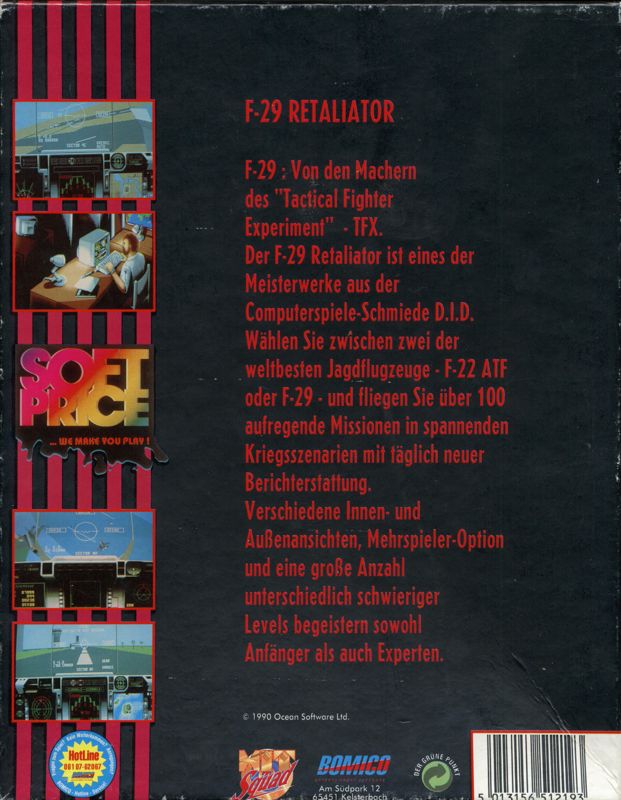 Back Cover for F29 Retaliator (DOS) (Softprice release)