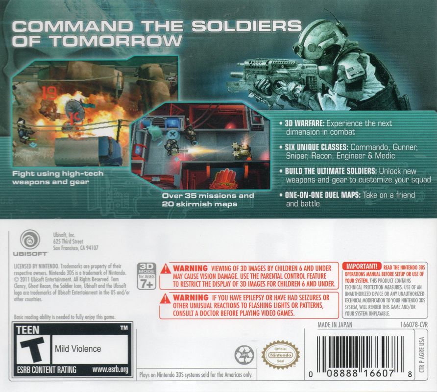 Back Cover for Tom Clancy's Ghost Recon: Shadow Wars (Nintendo 3DS)