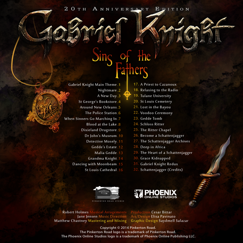 Soundtrack for Gabriel Knight: Sins of the Fathers - 20th Anniversary Edition (Macintosh and Windows) (GOG release): Jewel Case - Booklet - Back (default version)