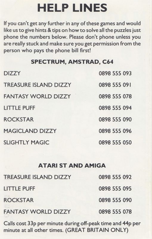 Inside Cover for Magicland Dizzy (ZX Spectrum): side B (reverse front cover)