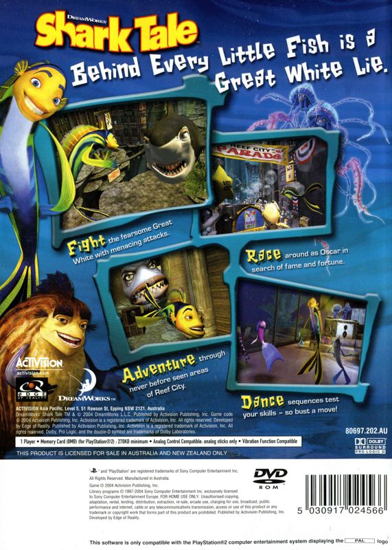 Back Cover for DreamWorks Shark Tale (PlayStation 2)