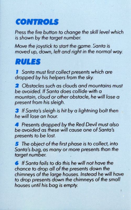 Inside Cover for Special Delivery: Santa's Christmas Chaos (ZX Spectrum) (Budget re-release (Sparklers: 199 Range)): side B, I (reverse side A, II)