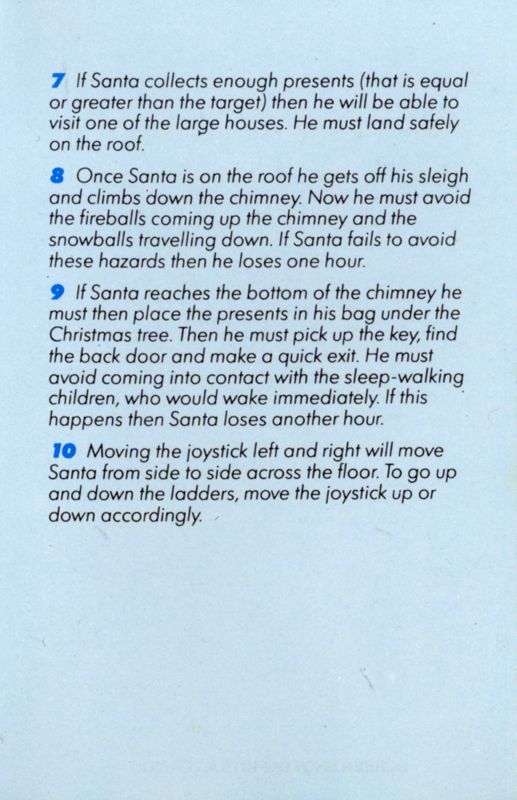 Inside Cover for Special Delivery: Santa's Christmas Chaos (ZX Spectrum) (Budget re-release (Sparklers: 199 Range)): side B, II (reverse side A, I)