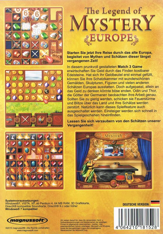 Back Cover for The Legend of Mystery: Europe (Windows)