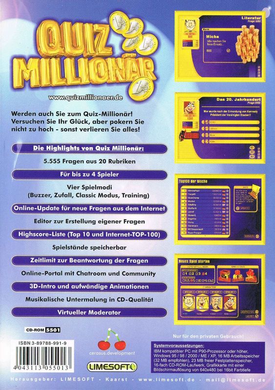 Back Cover for Quiz Millionär (Windows)