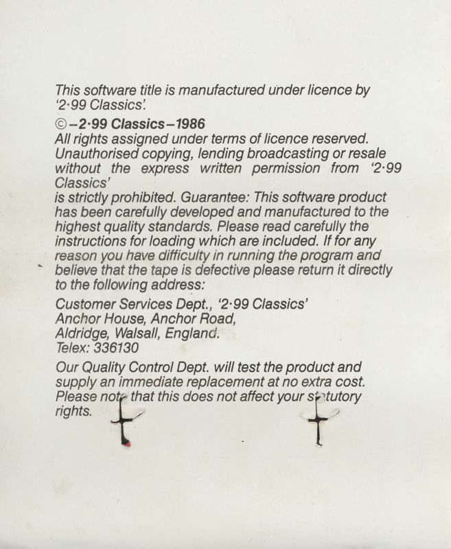 Inside Cover for Skool Daze (ZX Spectrum) (Budget re-release (2.99 Classics)): side B (reverse front cover + spine)