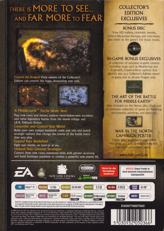 Back Cover for The Lord of the Rings: The Battle for Middle-earth II (Collector's Edition) (Windows)