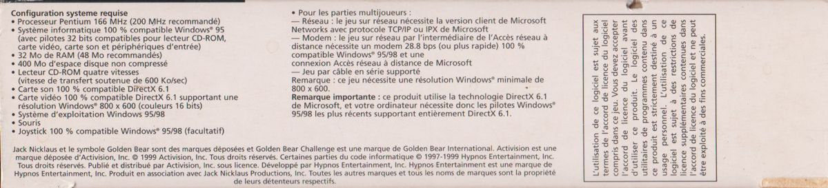 Spine/Sides for Jack Nicklaus 6: Golden Bear Challenge (Windows) ("Collection Légendes - Sports" release): Bottom