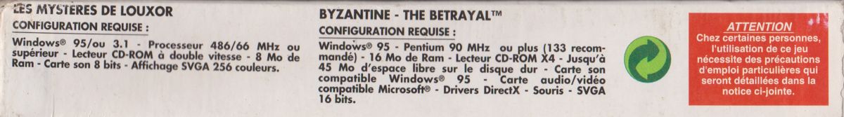 Spine/Sides for Byzantine: The Betrayal / Secrets of the Luxor (Windows) ("Collection Classique 2 en 1 - Aventure" release (Ubi Soft 1998)): Bottom