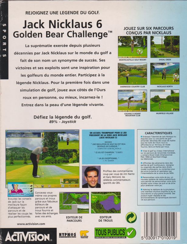 Back Cover for Jack Nicklaus 6: Golden Bear Challenge (Windows) ("Collection Légendes - Sports" release)