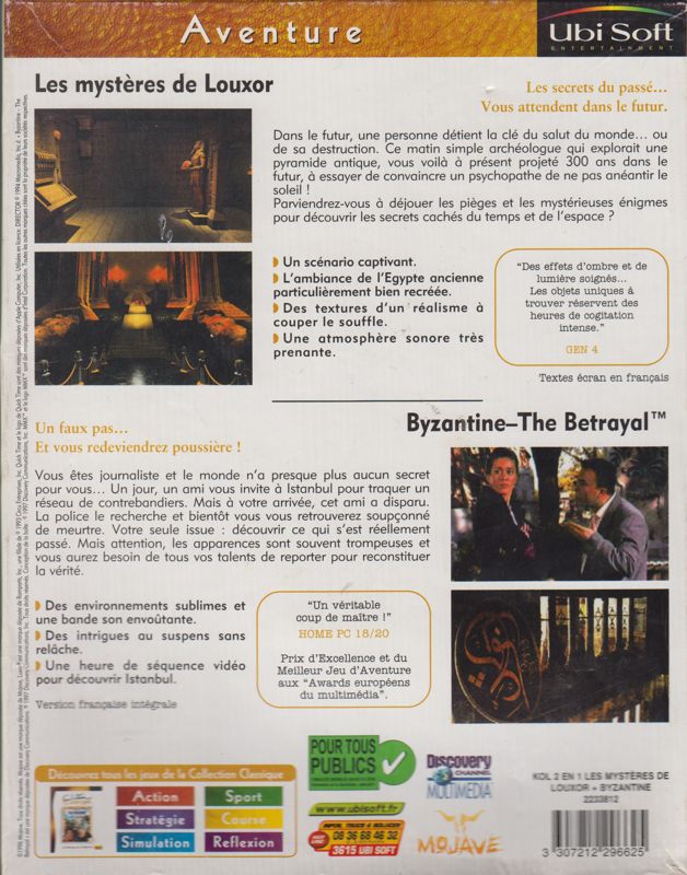 Back Cover for Byzantine: The Betrayal / Secrets of the Luxor (Windows) ("Collection Classique 2 en 1 - Aventure" release (Ubi Soft 1998))