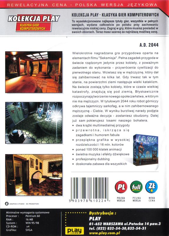 Back Cover for A.D. 2044 (Windows) (Kolekcja Play: Klasyka Gier Komputerowych release)