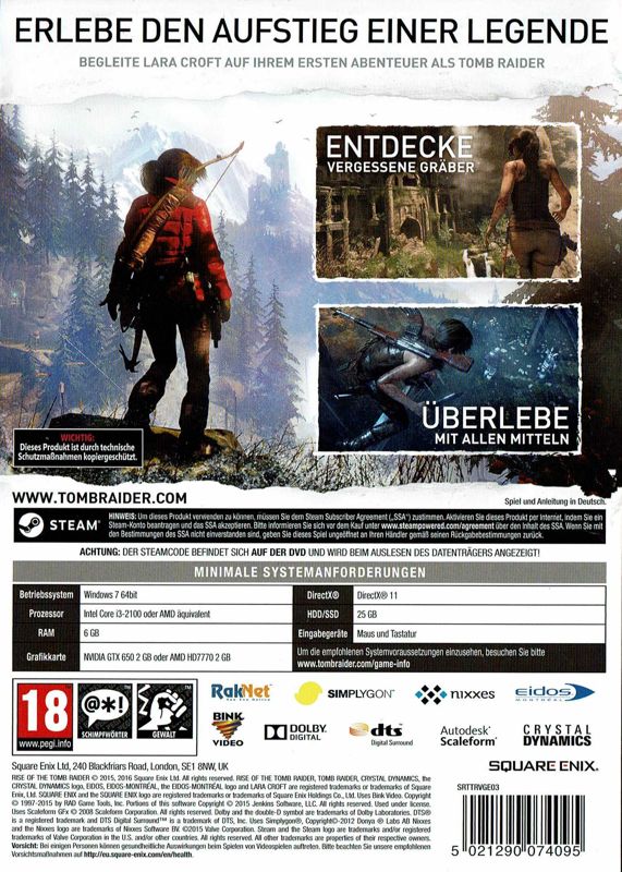 Back Cover for Rise of the Tomb Raider: Extended Edition (Windows)