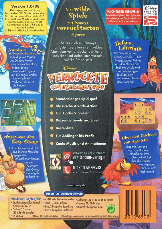 Back Cover for Disney's Arcade Frenzy (Windows) (Tandem Verlag release)