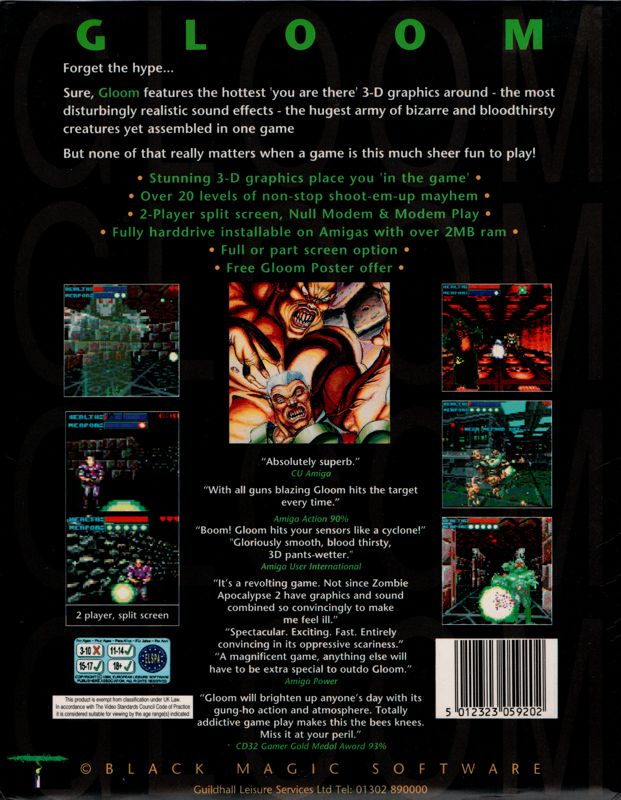 Back Cover for Gloom (Amiga) (Amiga 1200 edition)