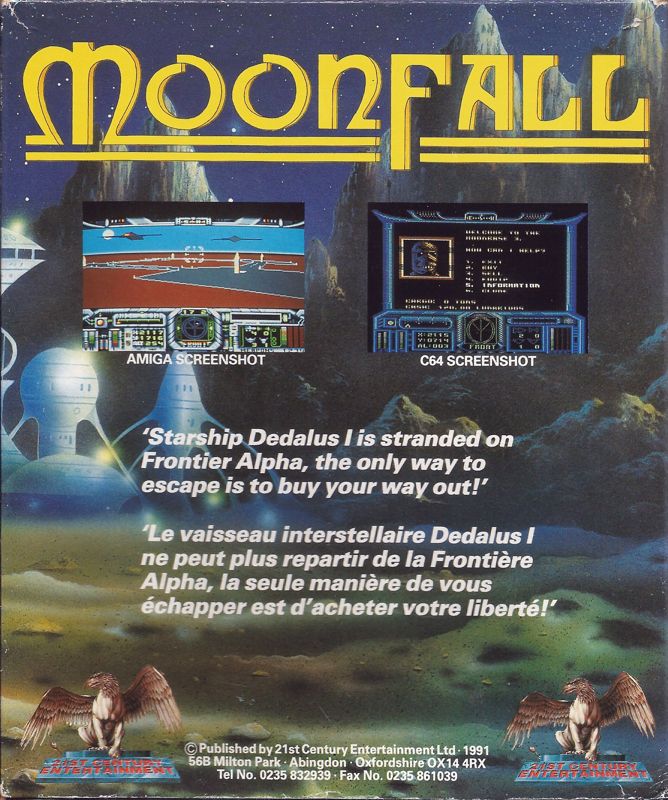 Back Cover for Moonfall (Commodore 64): Box Back