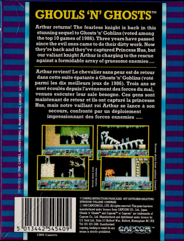 Back Cover for Ghouls 'N Ghosts (Commodore 64)