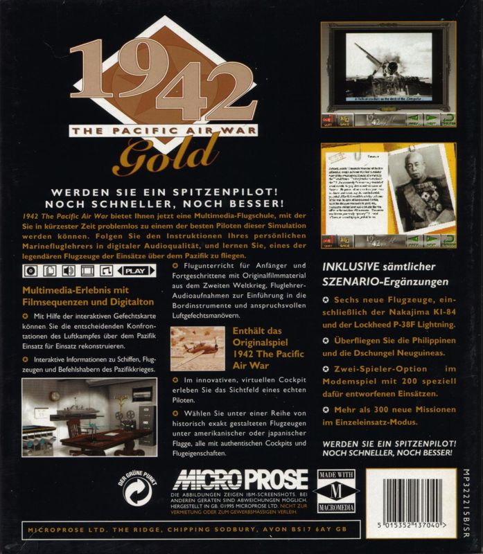 Back Cover for 1942: The Pacific Air War Gold (DOS and Windows 3.x)