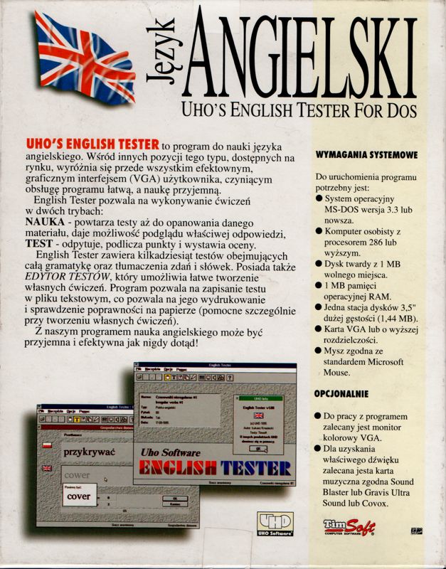 Back Cover for Język Angielski: UHO's English Tester for DOS (DOS) (Floppy Disk 1997 re-release)