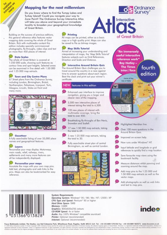 Back Cover for The Ordnance Survey Interactive Atlas of Great Britain: Fourth Edition (included game) (Windows) (Focus Multimedia release)