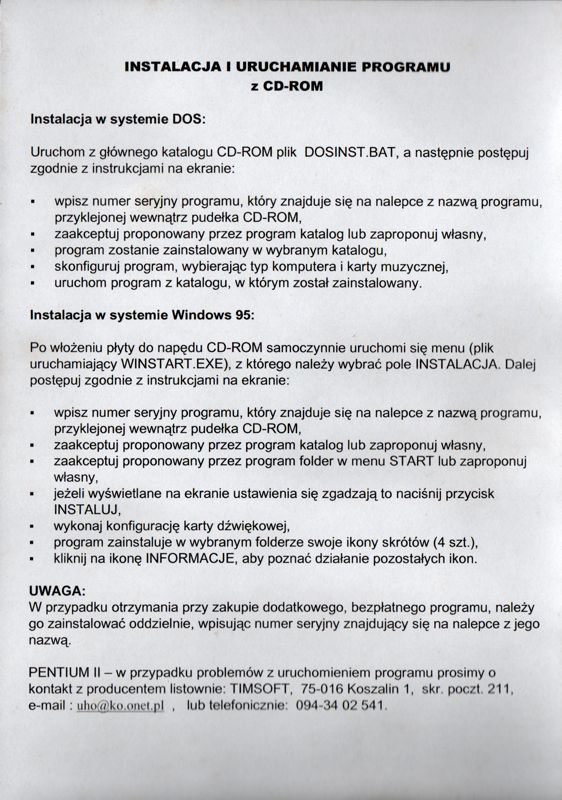 Extras for Język Angielski: UHO's English Tester for DOS (DOS) (CD-ROM release): Installation Guide