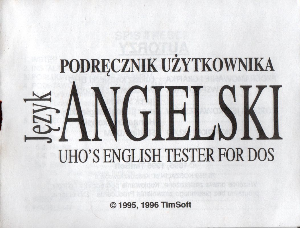 Manual for Język Angielski: UHO's English Tester for DOS (DOS) (CD-ROM release): Front