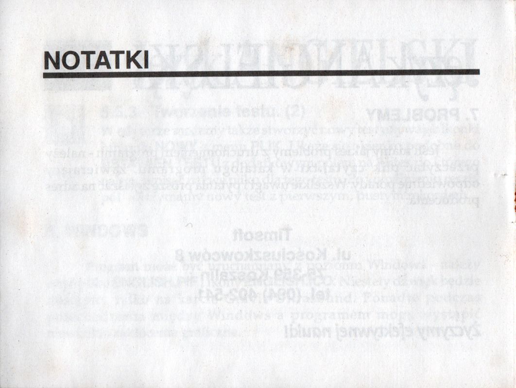 Manual for Język Angielski: UHO's English Tester for DOS (DOS) (CD-ROM release): Back