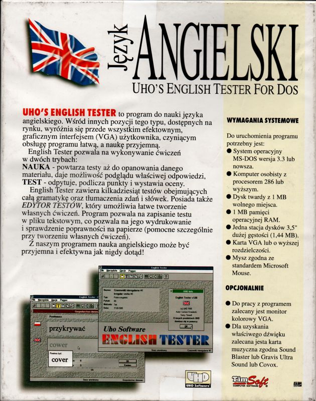 Back Cover for Język Angielski: UHO's English Tester for DOS (DOS) (CD-ROM release)