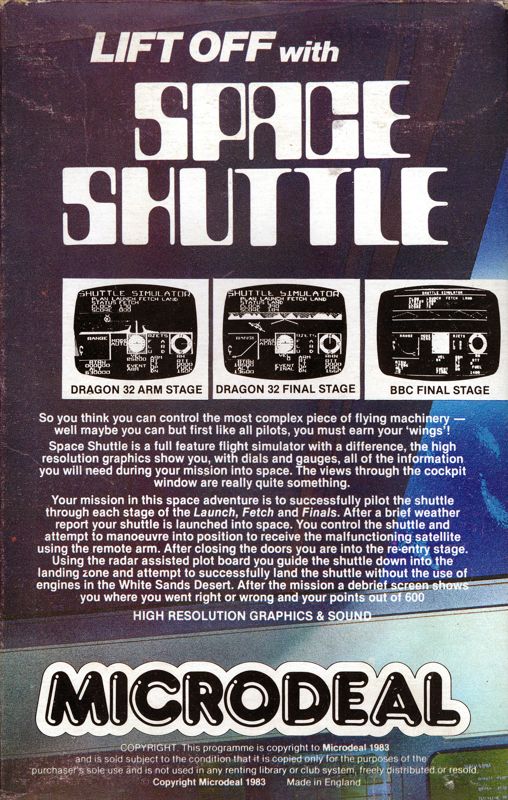Back Cover for Shuttle Simulator (ZX Spectrum)