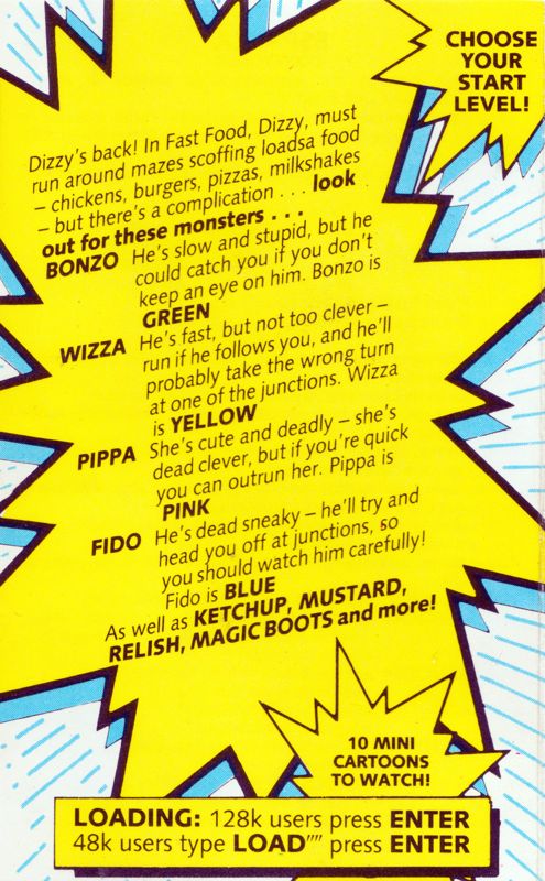 Inside Cover for Fast Food (ZX Spectrum): side A, I (next front cover)