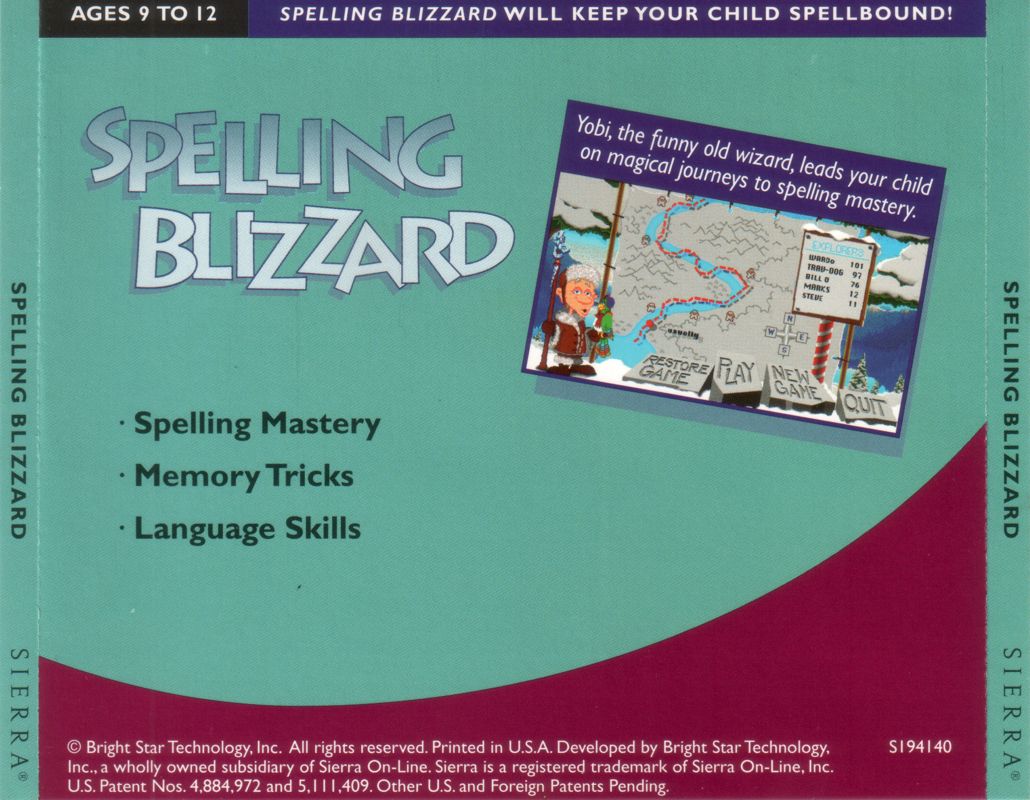 Back Cover for Spelling Blizzard (Macintosh and Windows 16-bit)