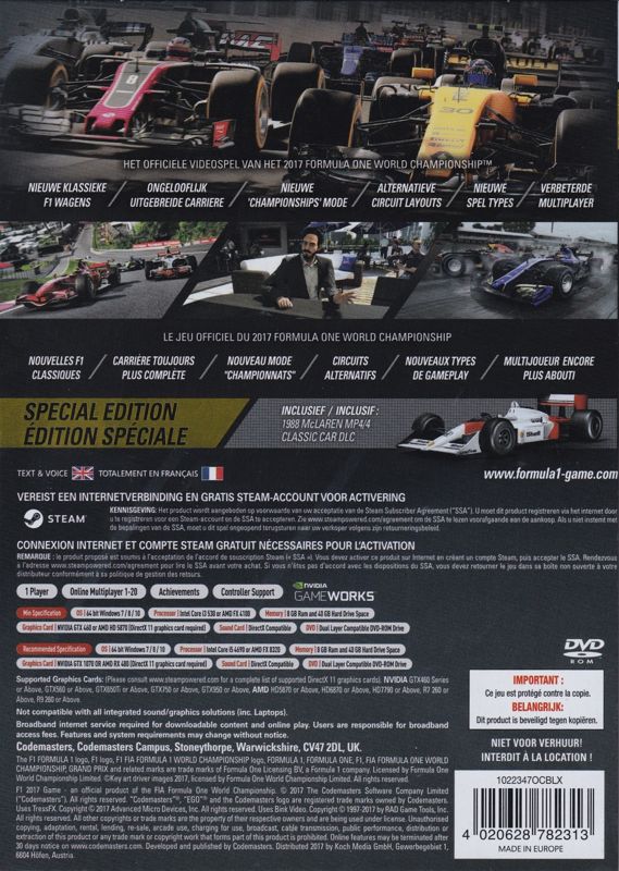 Back Cover for F1 2017 (Special Edition) (Windows)