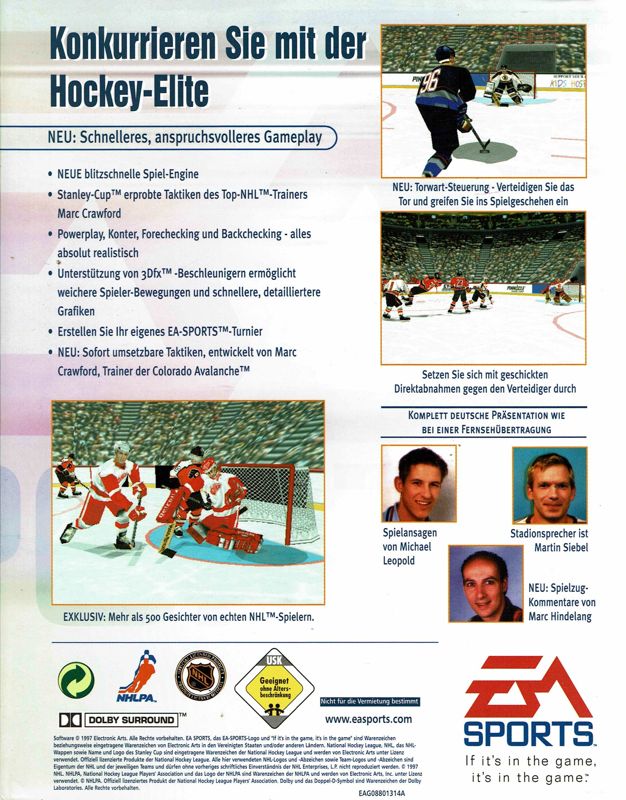 Back Cover for NHL 98 (Windows)