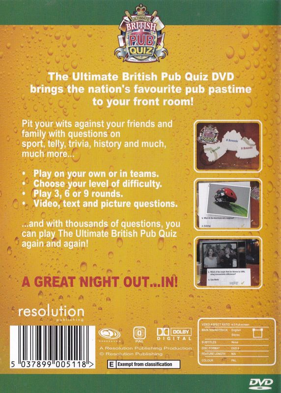 Back Cover for The Ultimate British Pub Quiz (DVD Player)