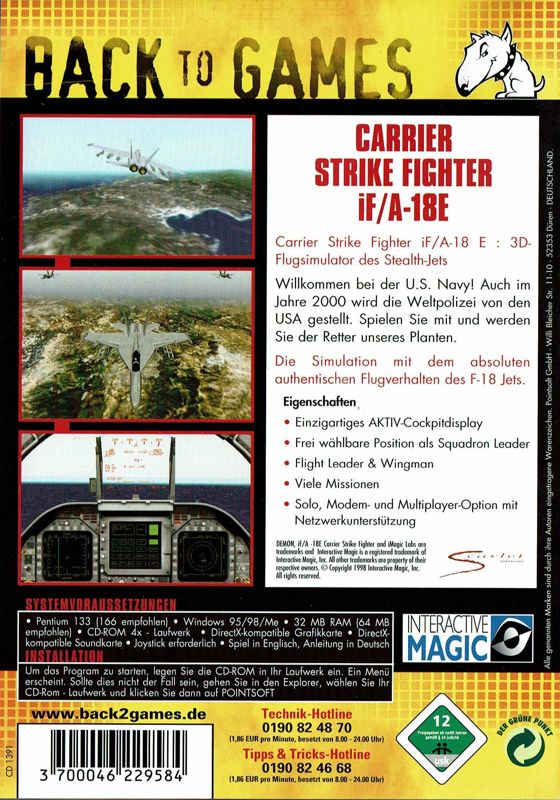 Back Cover for iF/A-18E Carrier Strike Fighter (Windows) (Back to Games release)