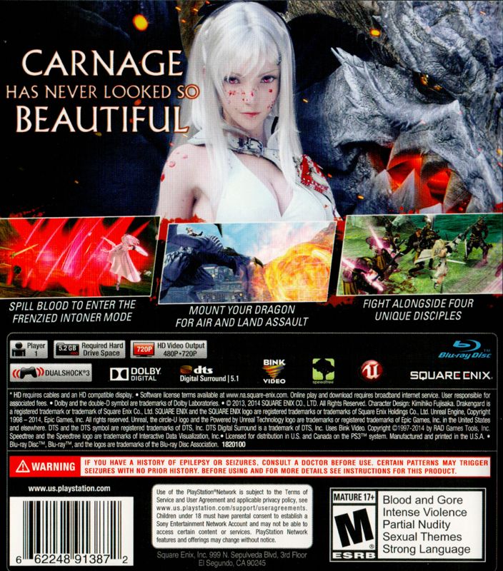 Back Cover for Drakengard 3 (PlayStation 3) (retail release)